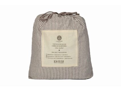 Комплект постельного белья Luxberry ЛЁН И ХЛОПОК белый/коричневая полоса 1,5-спальный